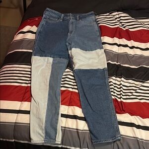 Hollister Blue Straight Jeans with Patchwork Design